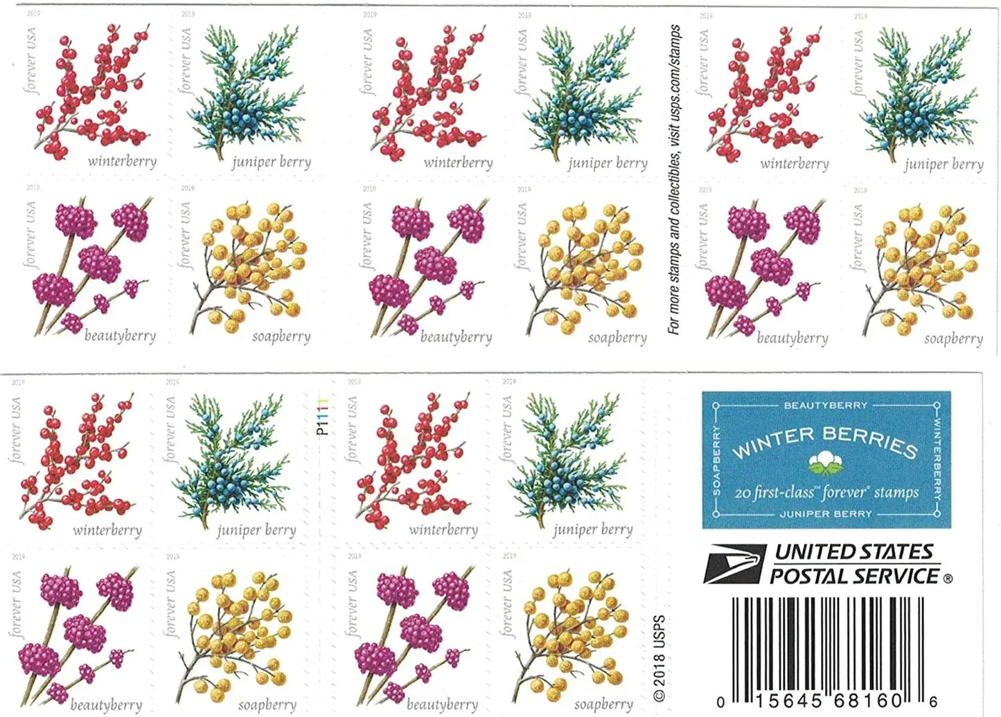2019 US Winter Berries Forever Stamps Sheets of 20
