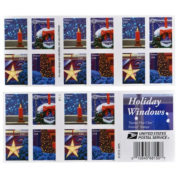2016 US Holiday Windows Forever-Stamp Sheets of 20