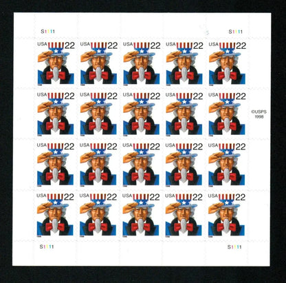 1998 US Uncle Sam Postage Stamps Sheets of 20