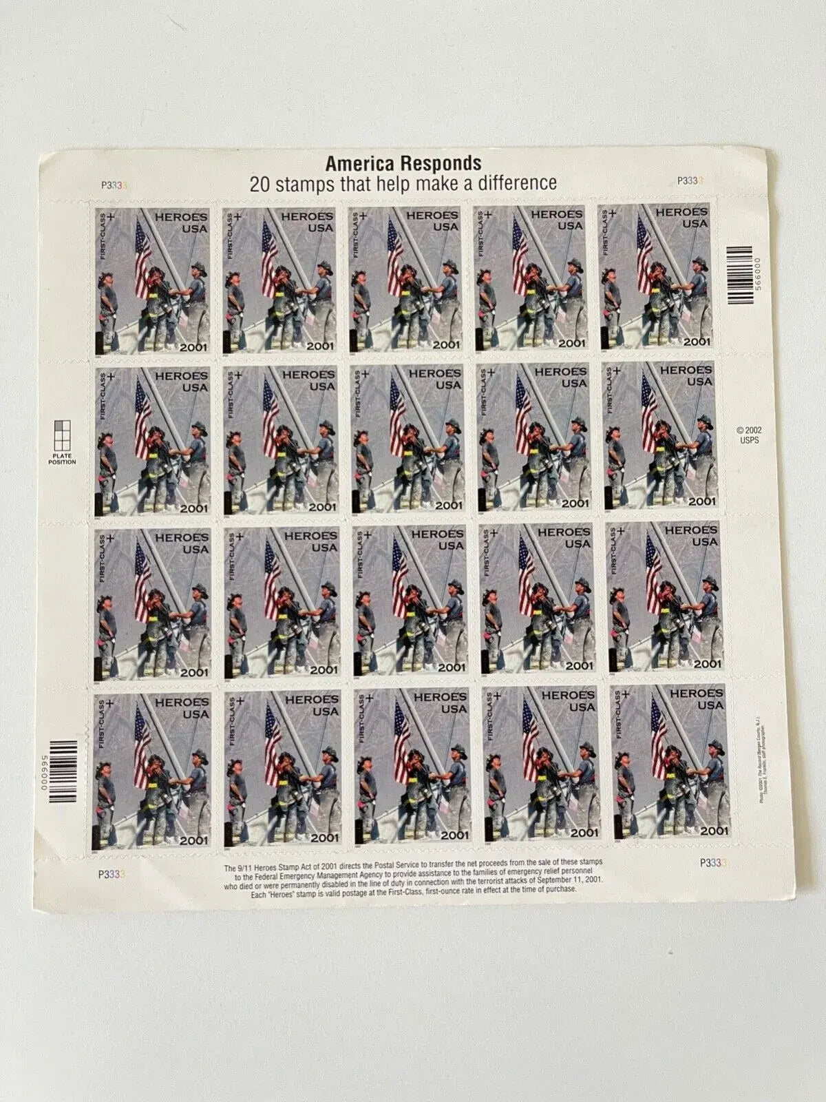 2001  US  9-11  Heroes  Forever  Stamp Sheets of 20