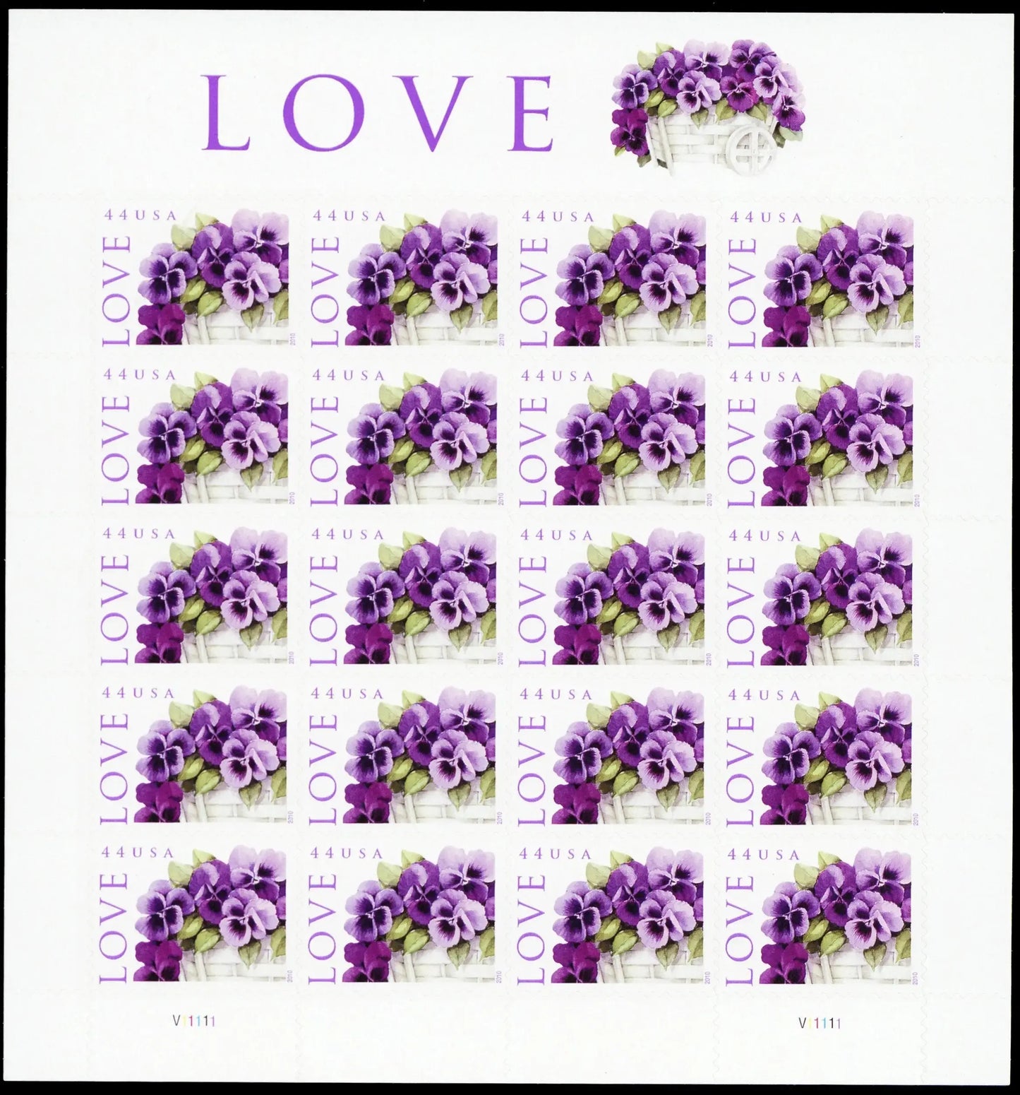 2010 US LOVE Pansies in a Basket Collectible Stamps Sheets of 20