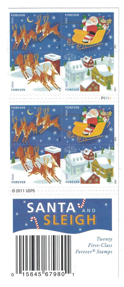 2012  US  Santa  Sleigh  Forever  Stamps Sheets of 20