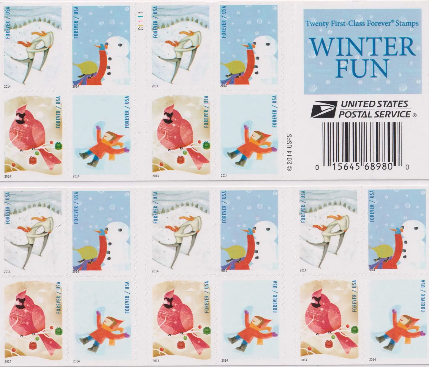 2014 US Winter Fun Forever Stamp Sheets of 20
