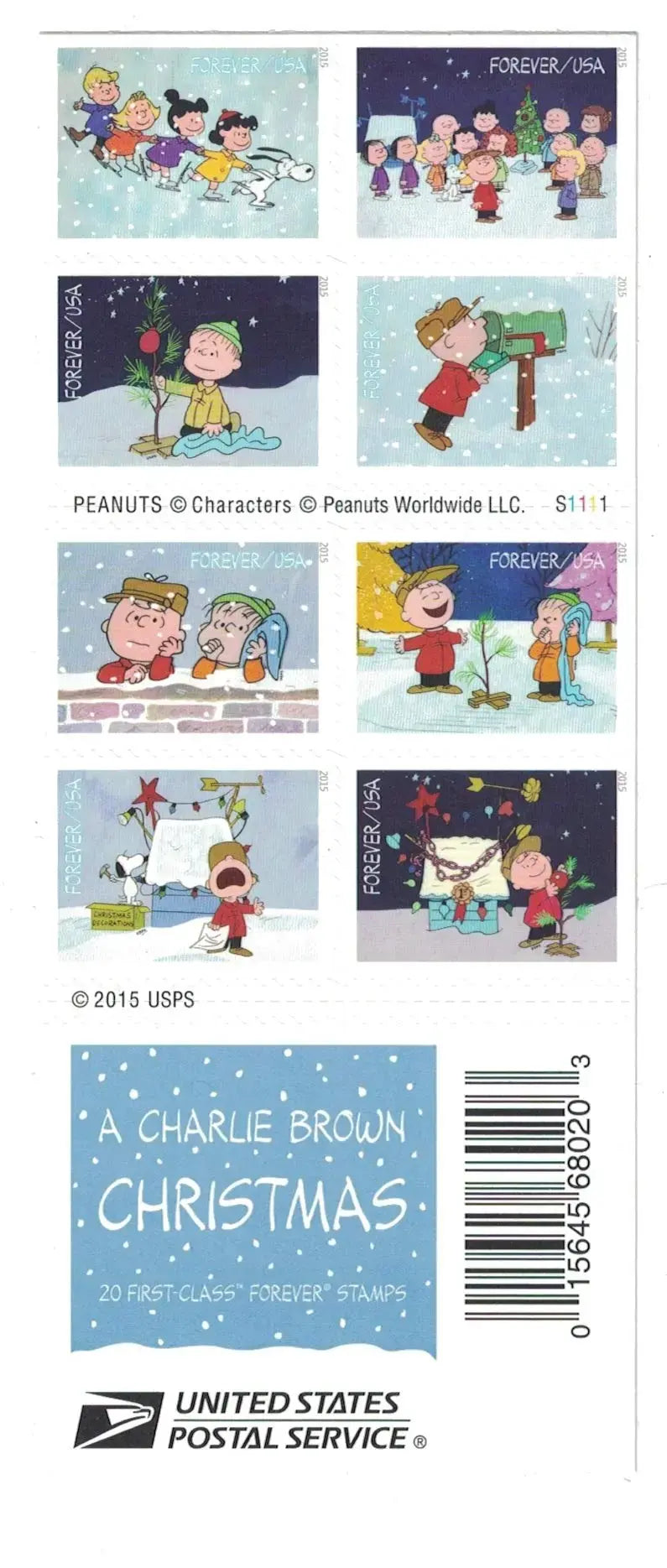 2015 US Charlie Brown Xmas Forever Stamps Sheets of 20