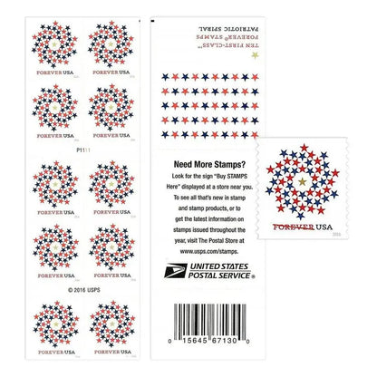 2016 US Stars Red Blue Forever Stamp Sheets of 10