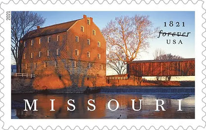 missouri statehood 2021 bollinger mill burfordville covered bridge stamp Sheets of 20