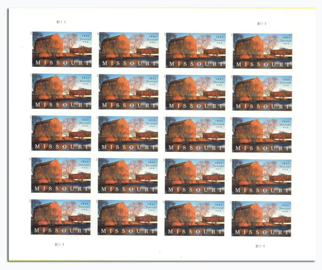missouri statehood 2021 bollinger mill burfordville covered bridge stamp Sheets of 20