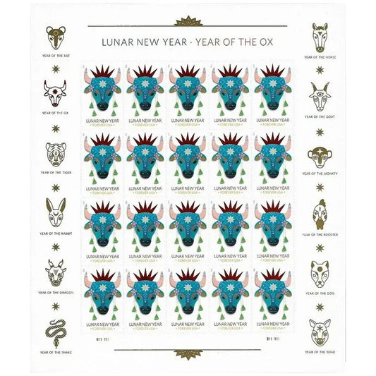 2021  us  lunar  new  year  ox  stamps Sheets of 20