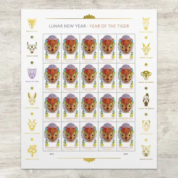 2022  us  lunar  new  year  tiger  stamp Sheets of 20