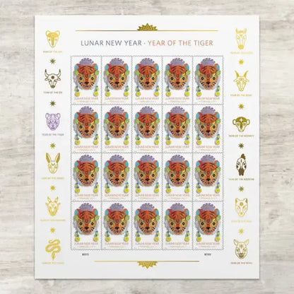 2022  us  lunar  new  year  tiger  stamp Sheets of 20