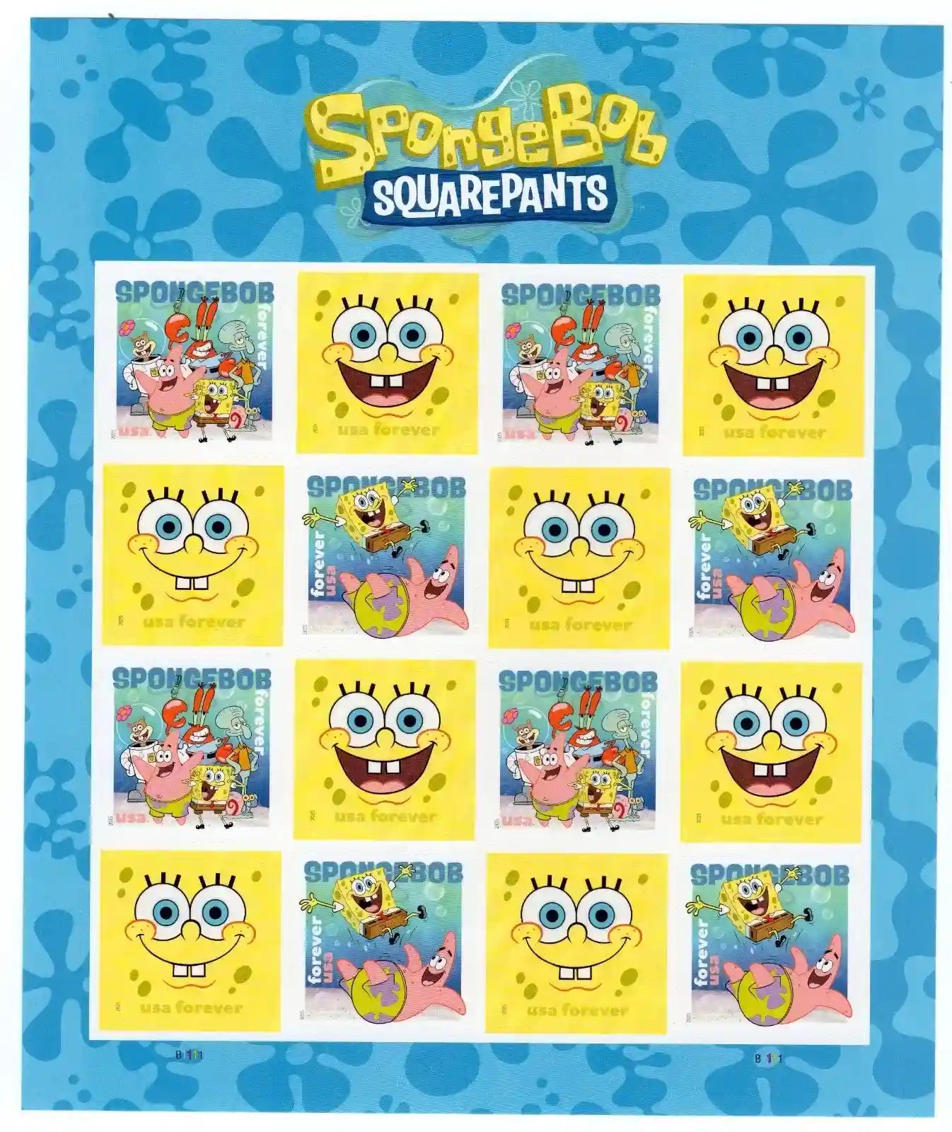 2025 SpongeBob SquarePants U.S. Stamps Sheets of 16